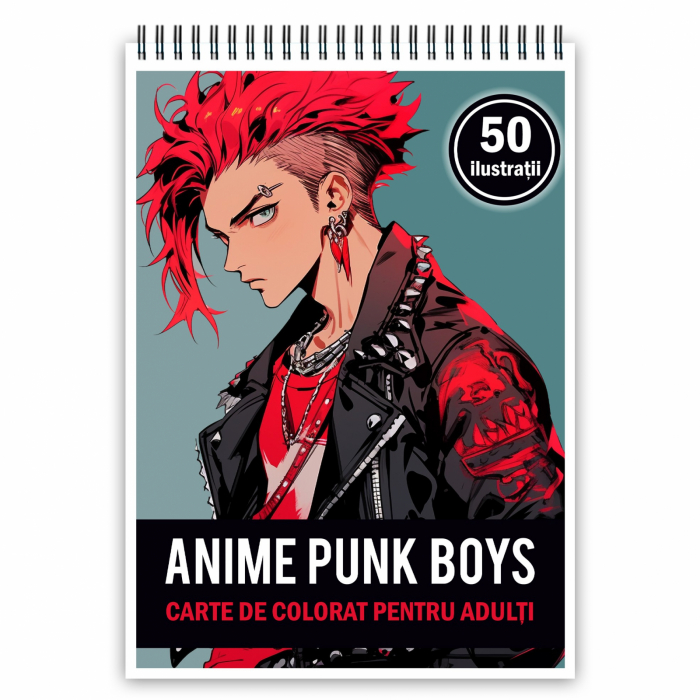 Carte de colorat pentru adulti, 50 de ilustratii Anime Punk Boys, 106 pagini [1]