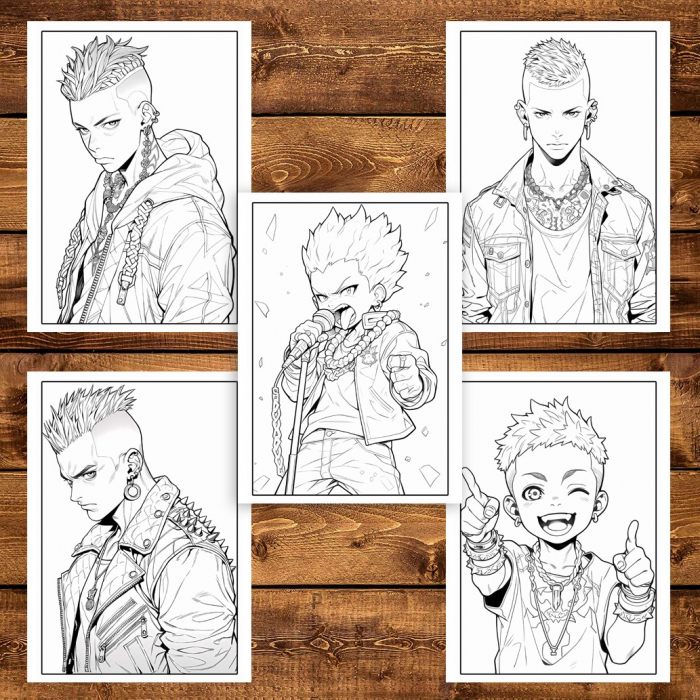 Carte de colorat pentru adulti, 50 de ilustratii Anime Punk Boys, 106 pagini [5]