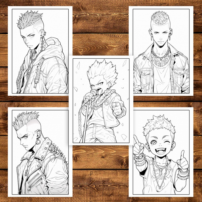 Carte de colorat pentru adulti, 50 de ilustratii Anime Punk Boys, 106 pagini [5]