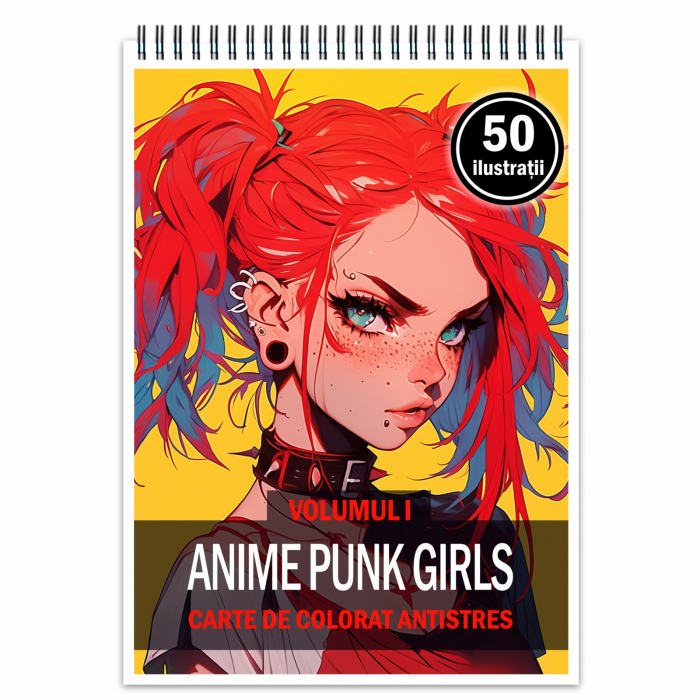 Carte de colorat pentru adulti, 50 de ilustratii, Anime Punk Girls, 106 pagini [1]