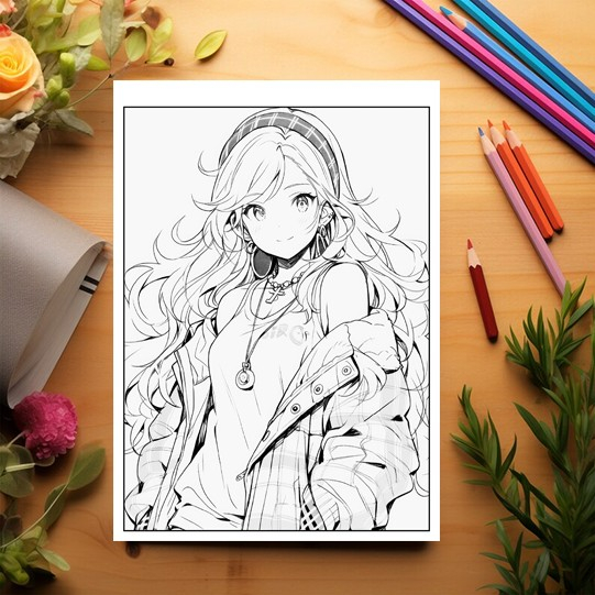 Carte de colorat pentru adulti, 50 de ilustratii, Anime Punk Girls, 106 pagini [3]