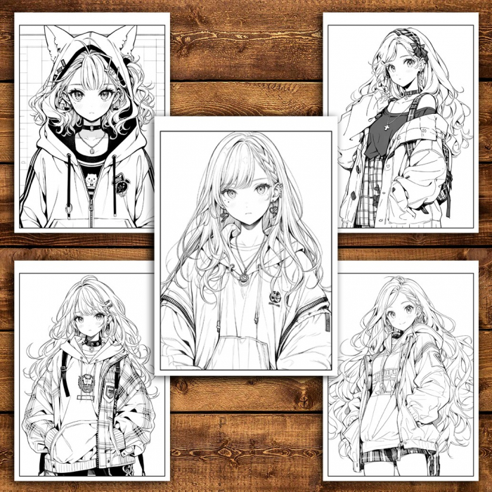 Carte de colorat pentru adulti, 50 de ilustratii, Anime Punk Girls, 106 pagini [4]