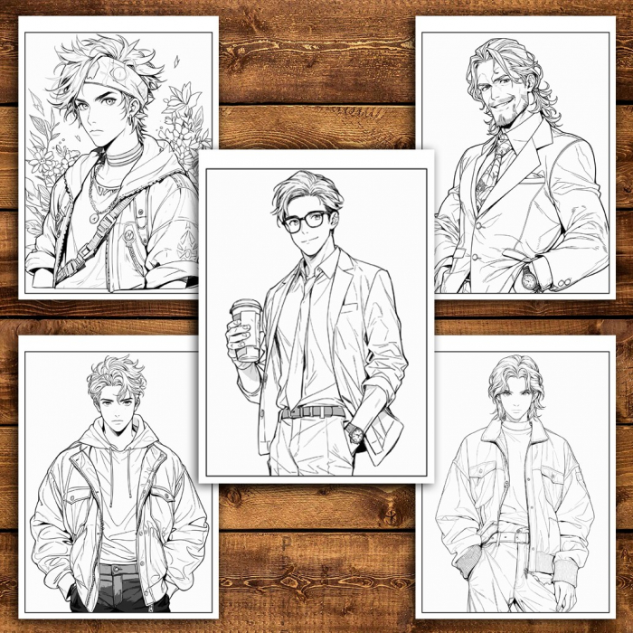 Carte de colorat pentru adulti, 50 de ilustratii Anime Retro Boys, 106 pagini [4]
