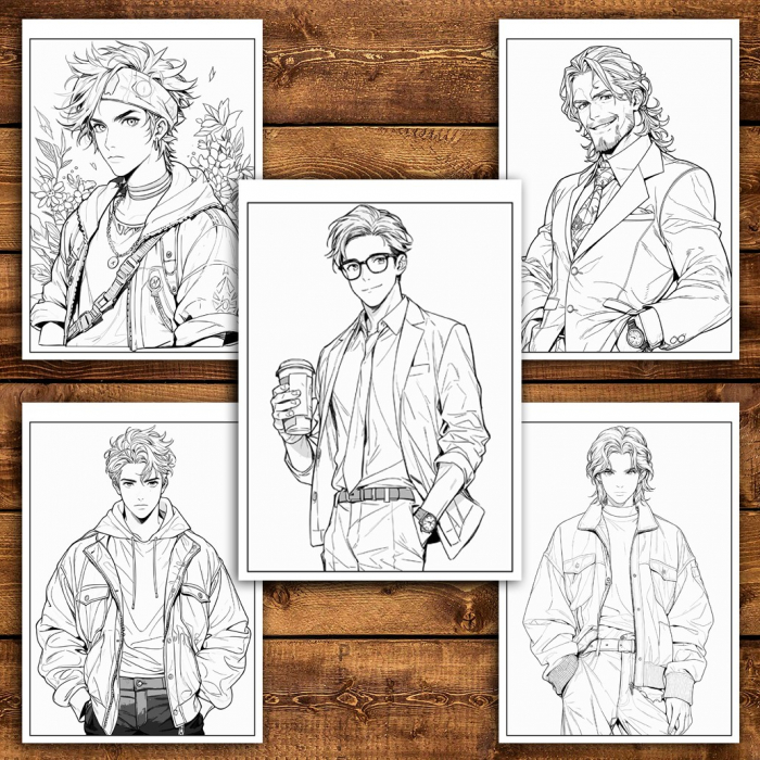 Carte de colorat pentru adulti, 50 de ilustratii Anime Retro Boys, 106 pagini [4]
