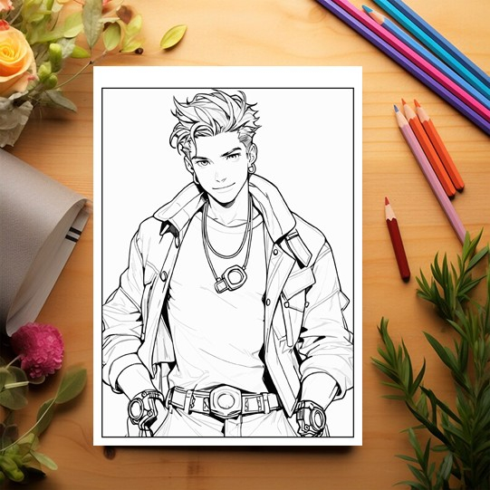 Carte de colorat pentru adulti, 50 de ilustratii Anime Retro Boys, 106 pagini [3]