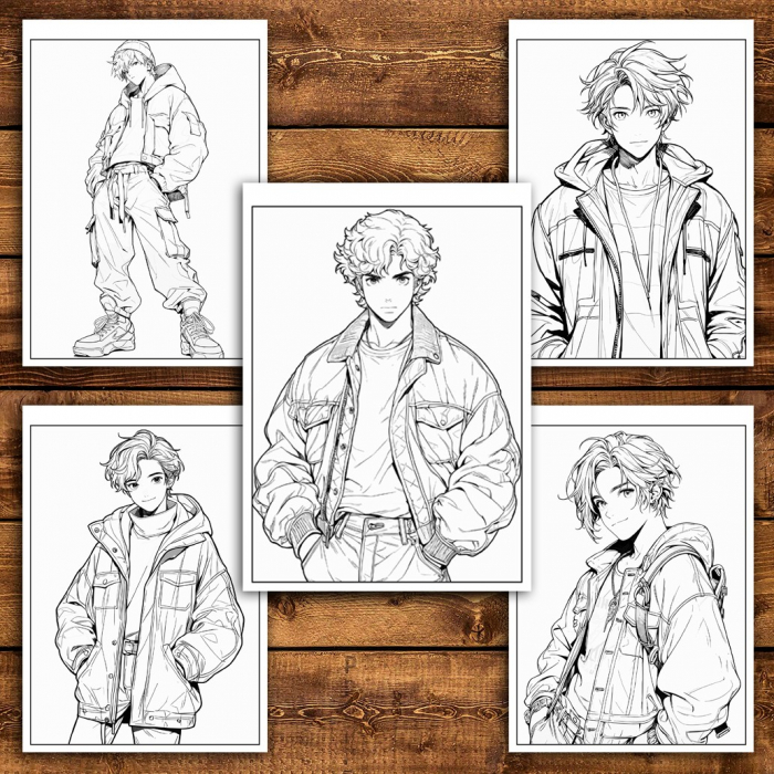 Carte de colorat pentru adulti, 50 de ilustratii Anime Retro Boys, 106 pagini [5]
