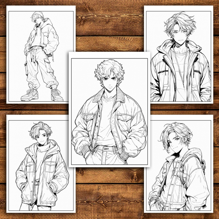 Carte de colorat pentru adulti, 50 de ilustratii Anime Retro Boys, 106 pagini [5]