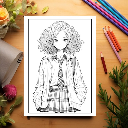 Carte de colorat pentru adulti, 50 de ilustratii Anime School Life, 106 pagini [3]