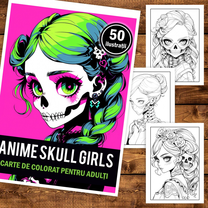 Carte de colorat pentru adulti, 50 de ilustratii, Anime Skull Girls 106 pagini [2]