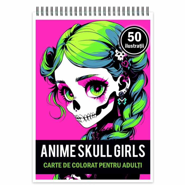 Carte de colorat pentru adulti, 50 de ilustratii, Anime Skull Girls 106 pagini [1]