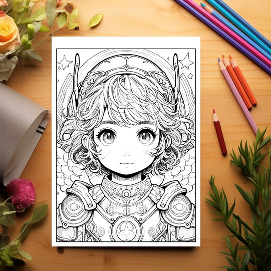 Carte de colorat pentru adulti, 50 de ilustratii Anime Space Girls, 106 pagini [3]