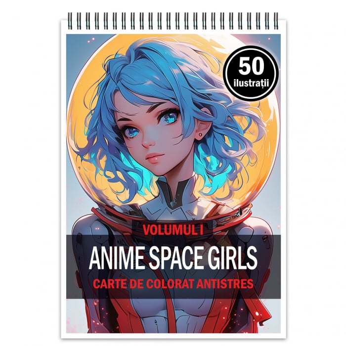 Carte de colorat pentru adulti, 50 de ilustratii Anime Space Girls, 106 pagini [1]