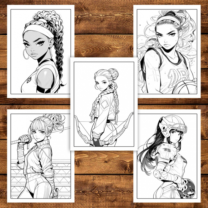 Carte de colorat pentru adulti, 50 de ilustratii Anime Sports Girls, 106 pagini [4]