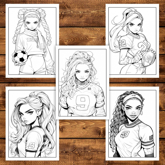 Carte de colorat pentru adulti, 50 de ilustratii Anime Sports Girls, 106 pagini [5]