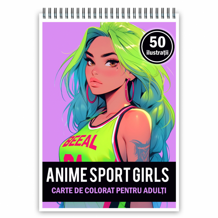 Carte de colorat pentru adulti, 50 de ilustratii Anime Sports Girls, 106 pagini [1]