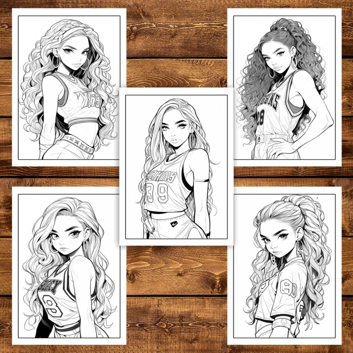 Carte de colorat pentru adulti, 50 de ilustratii Anime Sports Girls, 106 pagini [6]