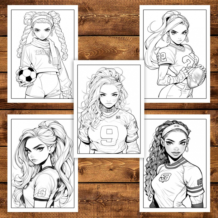 Carte de colorat pentru adulti, 50 de ilustratii Anime Sports Girls, 106 pagini [5]