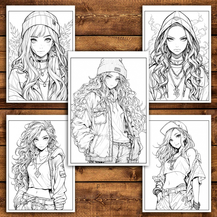 Carte de colorat pentru adulti, 50 de ilustratii Anime Stoner Girls, 106 pagini [4]
