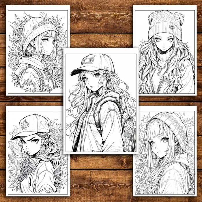 Carte de colorat pentru adulti, 50 de ilustratii Anime Stoner Girls, 106 pagini [5]