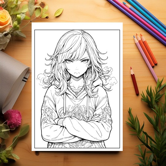 Carte de colorat pentru adulti, 50 de ilustratii Anime Stoner Girls, 106 pagini [3]