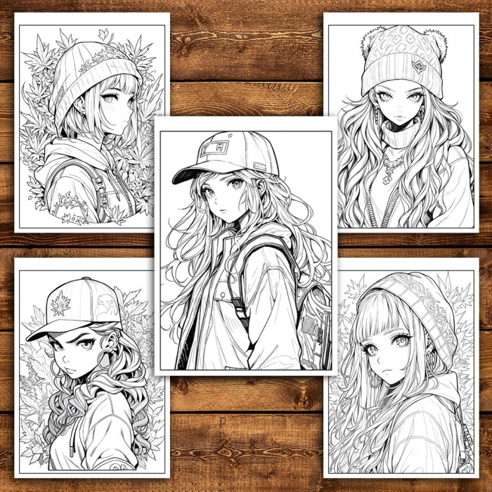 Carte de colorat pentru adulti, 50 de ilustratii Anime Stoner Girls, 106 pagini [5]