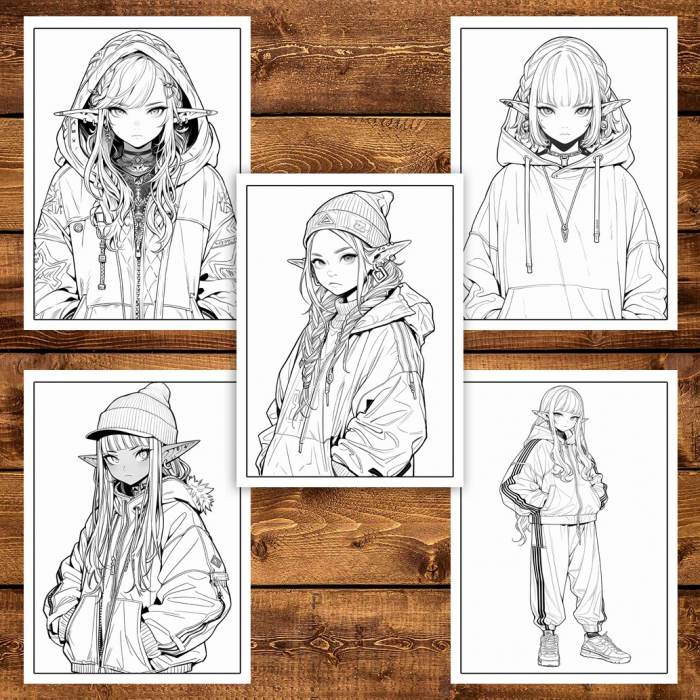 Carte de colorat pentru adulti, 50 de ilustratii Anime Street Elves, 106 pagini [6]