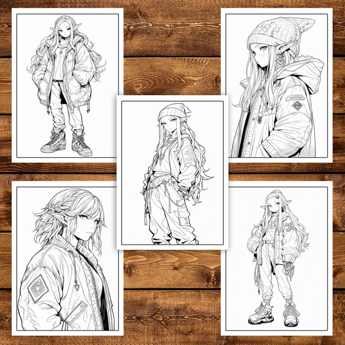 Carte de colorat pentru adulti, 50 de ilustratii Anime Street Elves, 106 pagini [5]