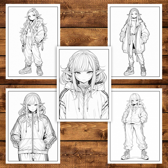 Carte de colorat pentru adulti, 50 de ilustratii Anime Street Elves, 106 pagini [4]