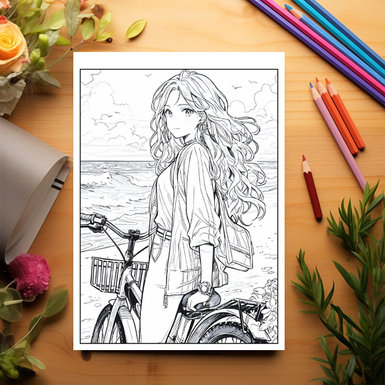 Carte de colorat pentru adulti, 50 de ilustratii, Anime Summer Girls, 106 pagini [3]