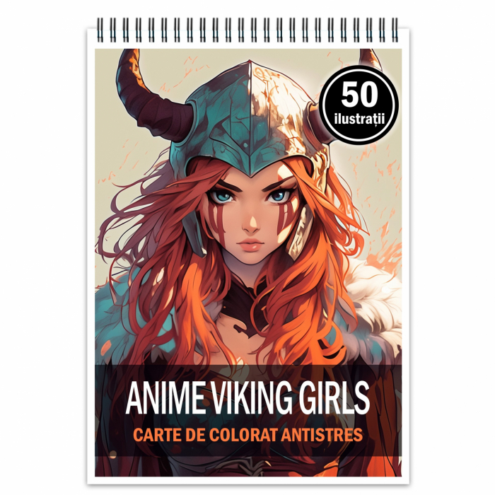 Carte de colorat pentru adulti, 50 de ilustratii, Anime Vikings, 106 pagini [1]