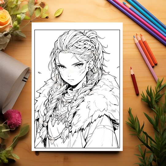 Carte de colorat pentru adulti, 50 de ilustratii, Anime Vikings, 106 pagini [3]