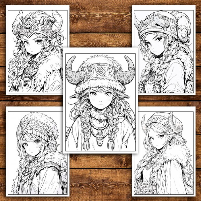 Carte de colorat pentru adulti, 50 de ilustratii, Anime Vikings, 106 pagini [4]