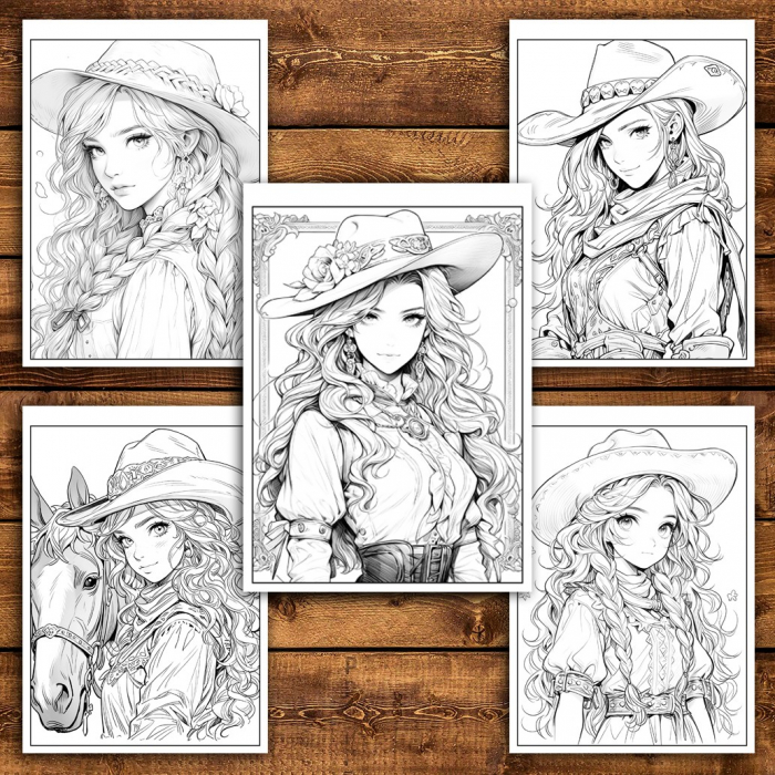 Carte de colorat pentru adulti, 50 de ilustratii Anime Wild West, 106 pagini [5]