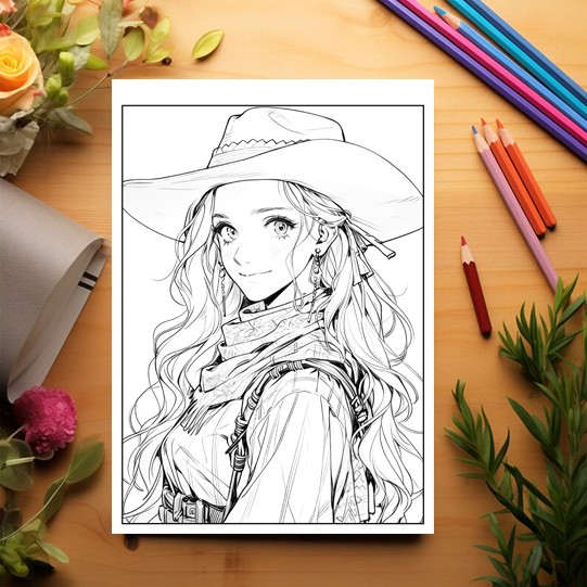 Carte de colorat pentru adulti, 50 de ilustratii Anime Wild West, 106 pagini [4]