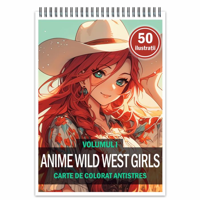 Carte de colorat pentru adulti, 50 de ilustratii Anime Wild West, 106 pagini [1]