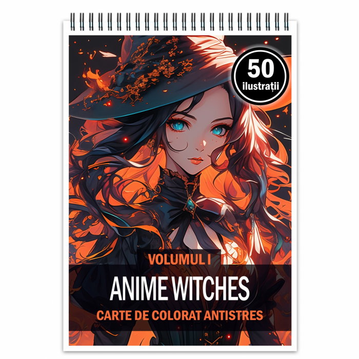 Carte de colorat pentru adulti, 50 de ilustratii Anime Witches, 106 pagini [1]