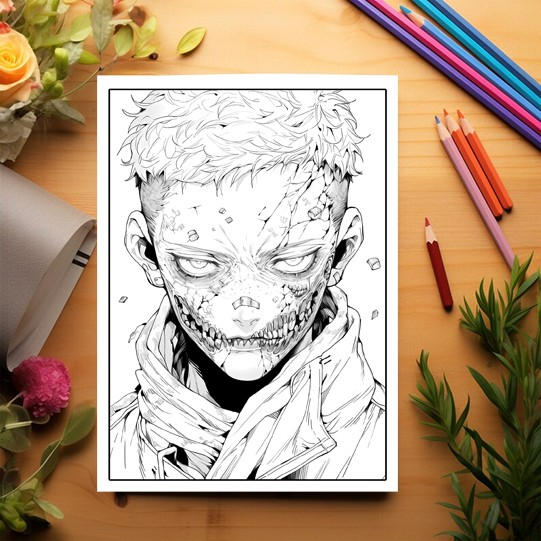 Carte de colorat pentru adulti, 50 de ilustratii Anime Zombie Boys, 106 pagini [3]