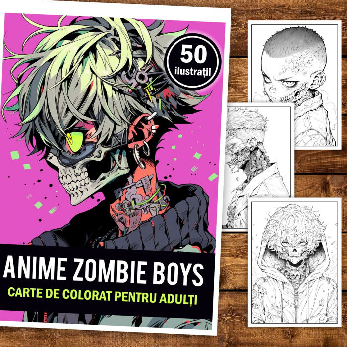 Carte de colorat pentru adulti, 50 de ilustratii Anime Zombie Boys, 106 pagini [2]