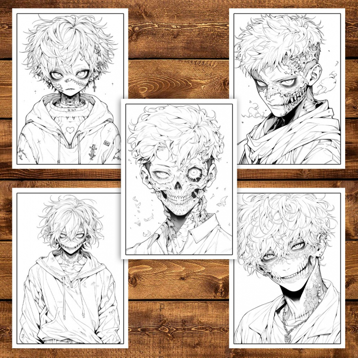 Carte de colorat pentru adulti, 50 de ilustratii Anime Zombie Boys, 106 pagini [5]