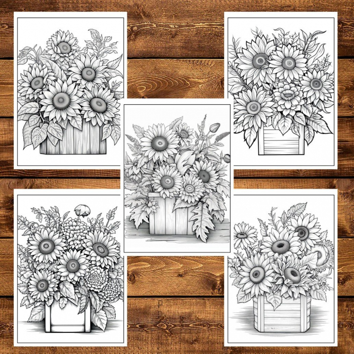 Carte de colorat pentru adulti, 50 de ilustratii, Aranjamente Florale - Volumul I, 106 pagini [3]