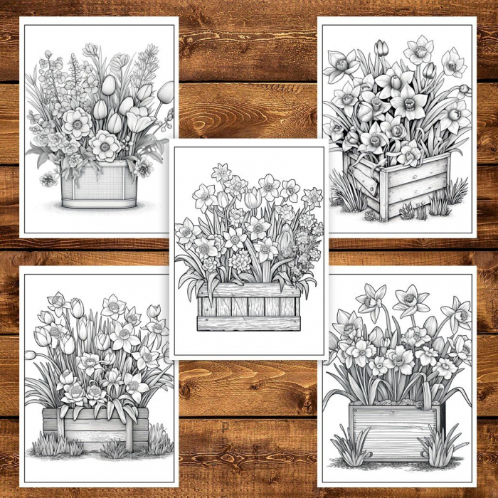 Carte de colorat pentru adulti, 50 de ilustratii, Aranjamente Florale - Volumul I, 106 pagini [4]