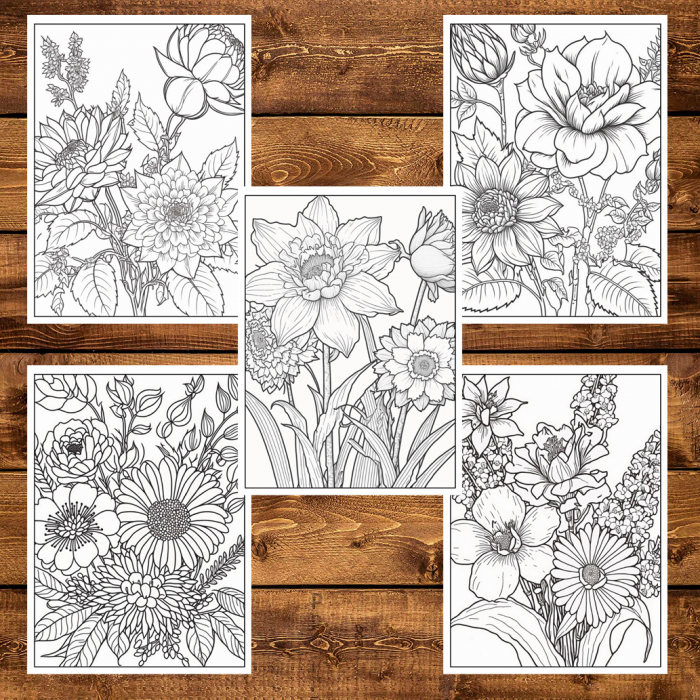 Carte de colorat pentru adulti, 50 de ilustratii, Aranjamente Florale - Volumul II, 106 pagini [6]