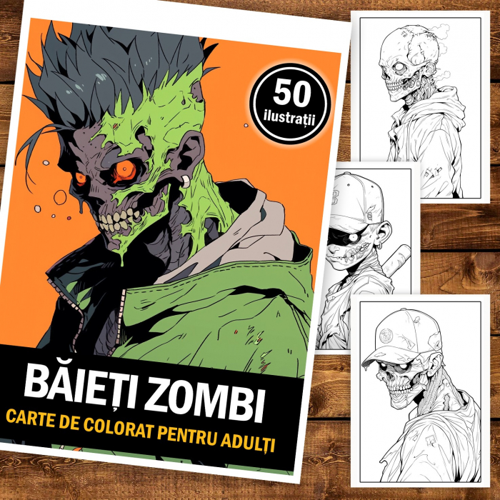 Carte de colorat pentru adulti, 50 de ilustratii, Baieti Zombi, 106 pagini [2]