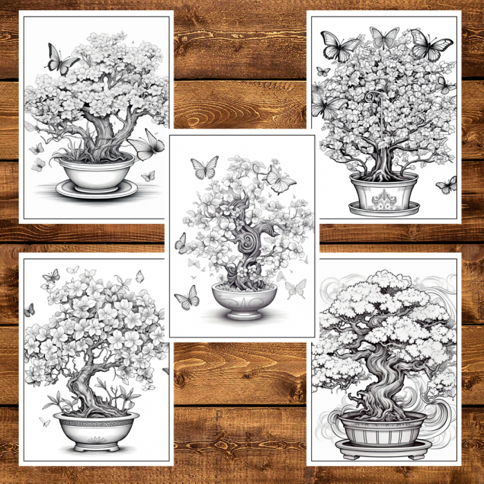 Carte de colorat pentru adulti, 50 de ilustratii, Bonsai, 106 pagini [6]