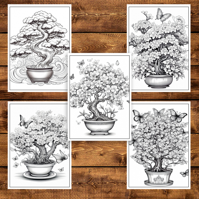 Carte de colorat pentru adulti, 50 de ilustratii, Bonsai, 106 pagini [4]