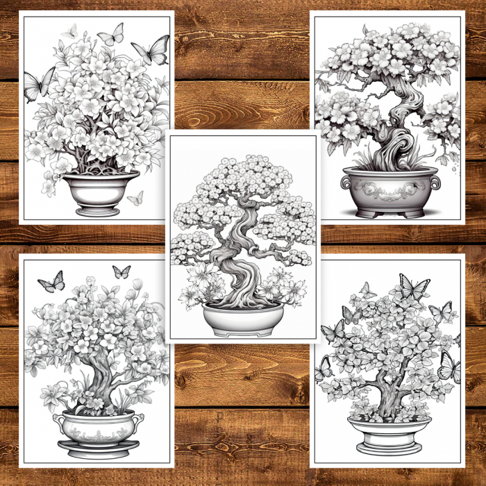 Carte de colorat pentru adulti, 50 de ilustratii, Bonsai, 106 pagini [5]