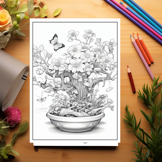 Carte de colorat pentru adulti, 50 de ilustratii, Bonsai, 106 pagini [3]