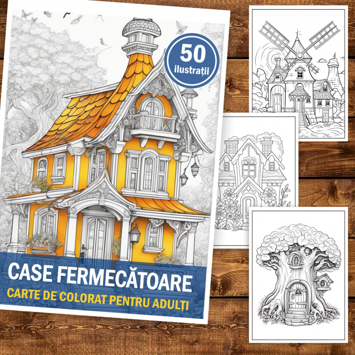 Carte de colorat pentru adulti, 50 de ilustratii, Case fermecatoare, 106 pagini [2]