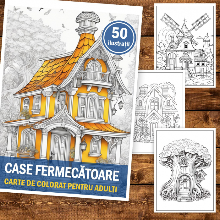 Carte de colorat pentru adulti, 50 de ilustratii, Case fermecatoare, 106 pagini [2]