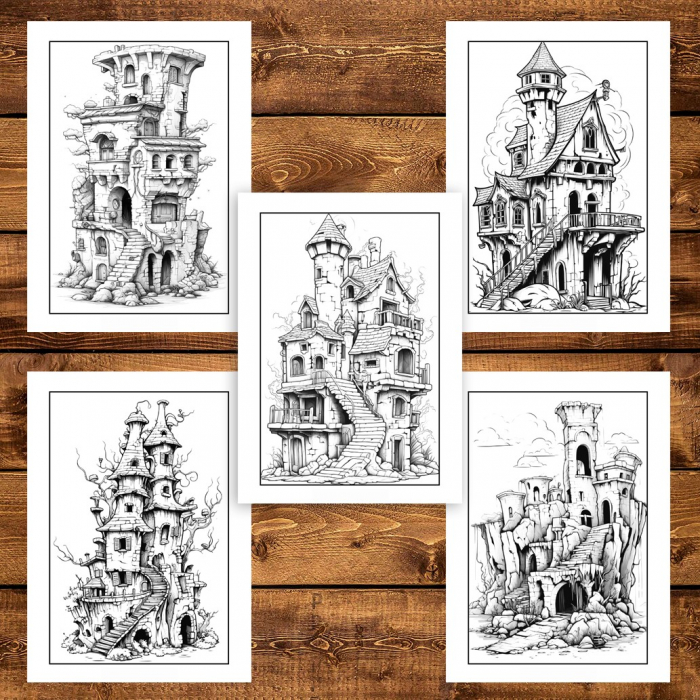 Carte de colorat pentru adulti, 50 de ilustratii, Case in ruine, 106 pagini [5]